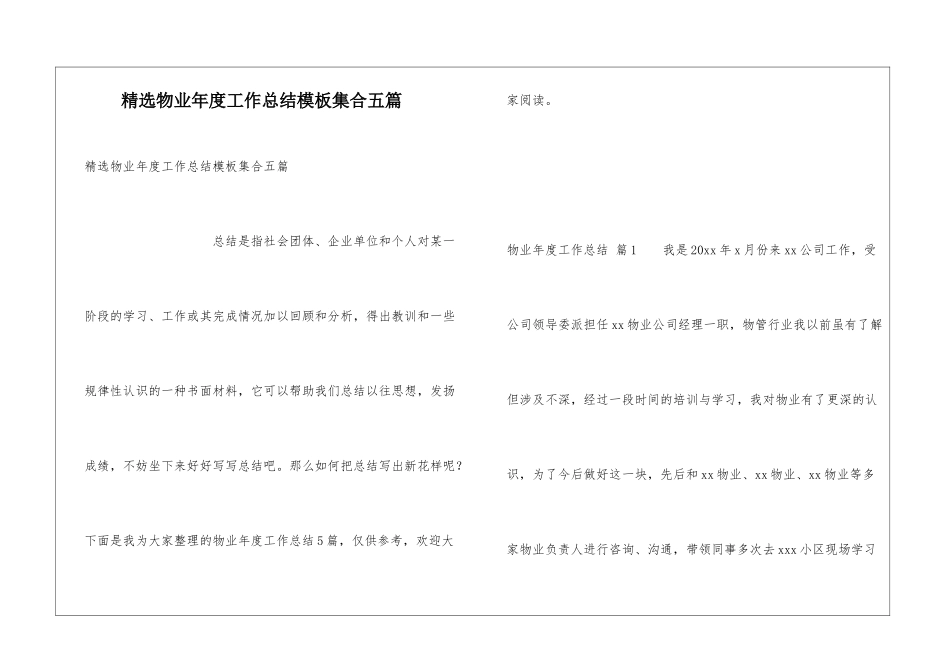 精选物业年度工作总结模板集合五篇_第1页