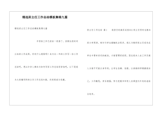 精选班主任工作总结模板集锦九篇