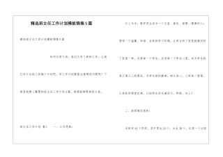 精选班主任工作计划模板锦集5篇