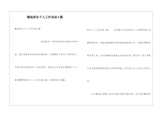 精选班长个人工作总结3篇