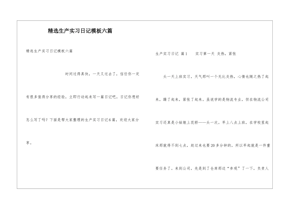 精选生产实习日记模板六篇_第1页