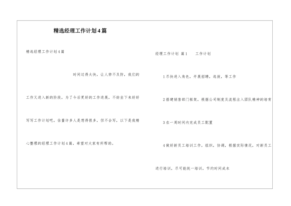 精选经理工作计划4篇_第1页