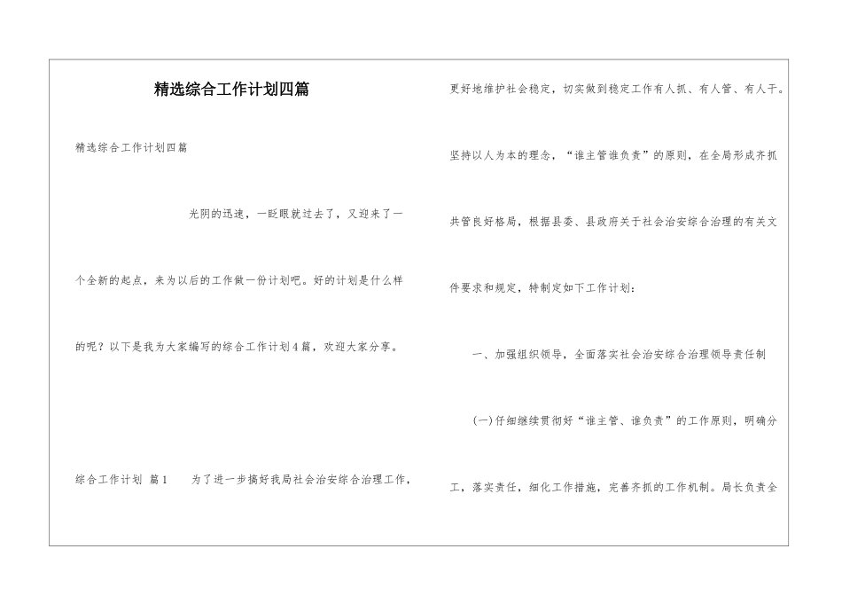 精选综合工作计划四篇_第1页