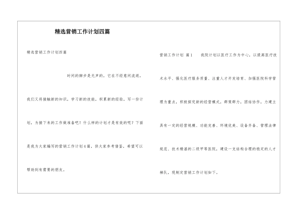 精选营销工作计划四篇_第1页