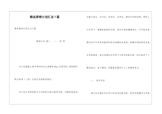 精选营销计划汇总7篇