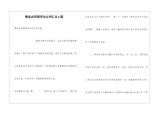 精选试用期劳动合同汇总6篇
