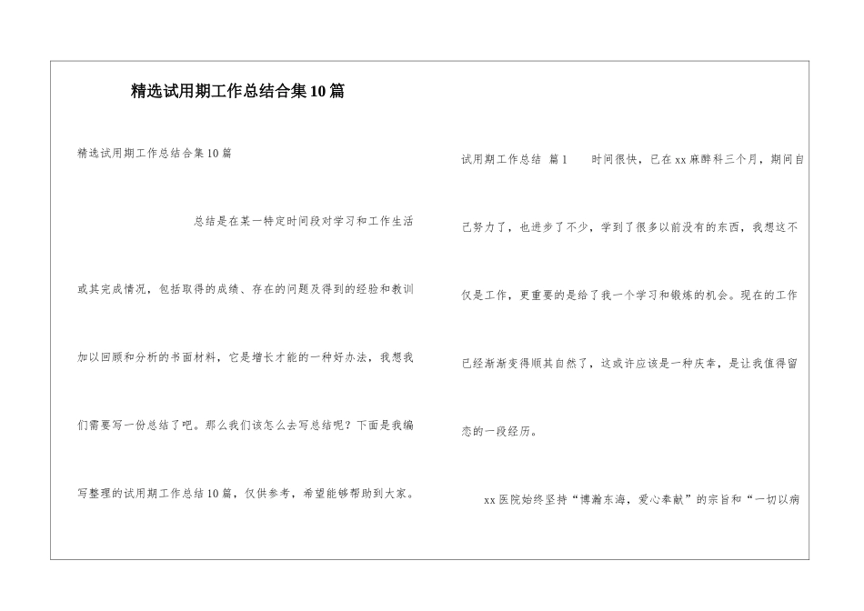 精选试用期工作总结合集10篇_第1页