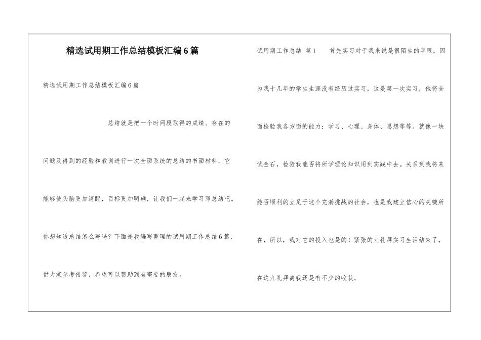 精选试用期工作总结模板汇编6篇_第1页