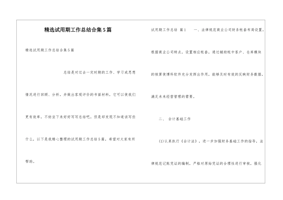 精选试用期工作总结合集5篇_第1页
