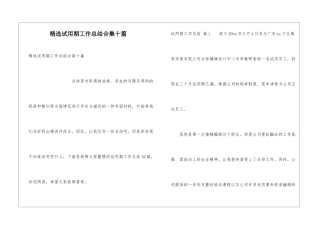 精选试用期工作总结合集十篇