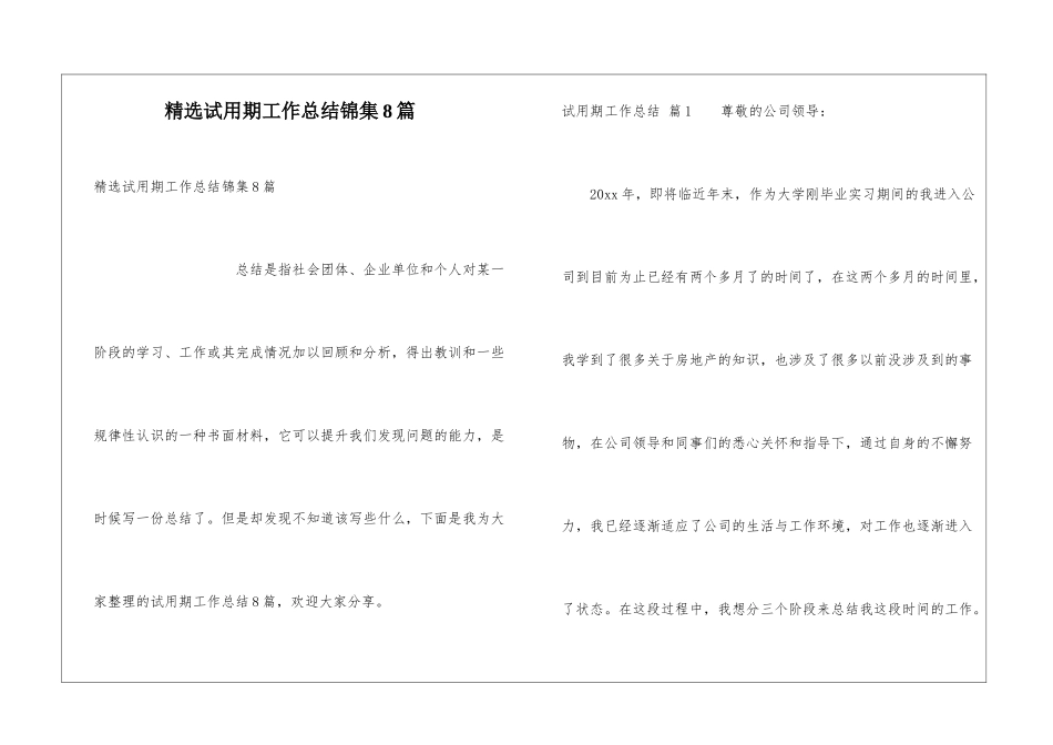 精选试用期工作总结锦集8篇_第1页