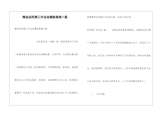 精选试用期工作总结模板集锦7篇