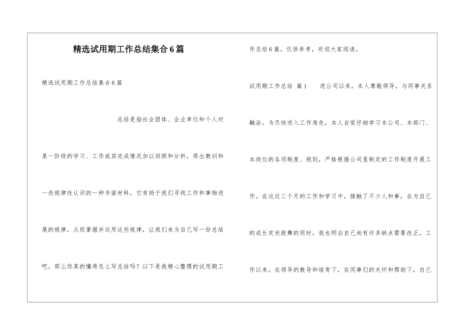 精选试用期工作总结集合6篇_第1页