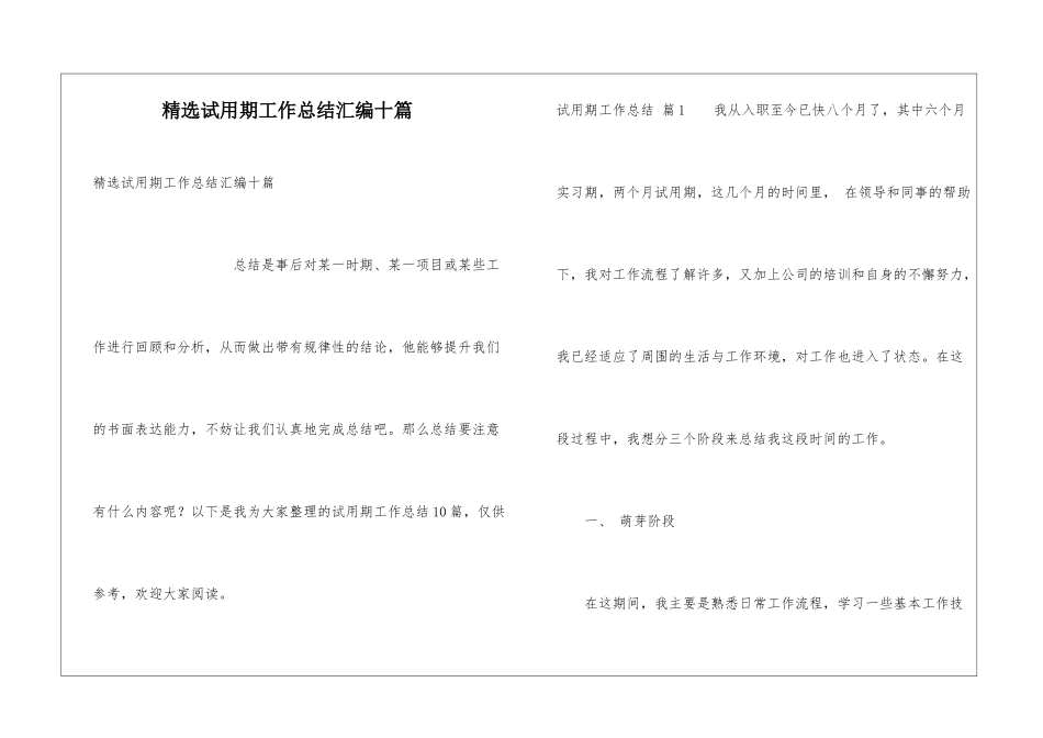 精选试用期工作总结汇编十篇_第1页