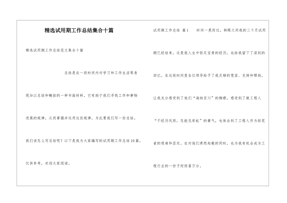 精选试用期工作总结集合十篇_第1页