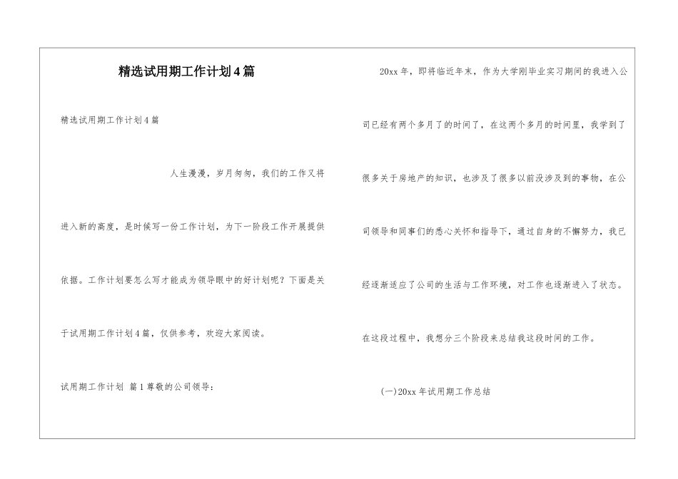 精选试用期工作计划4篇_第1页