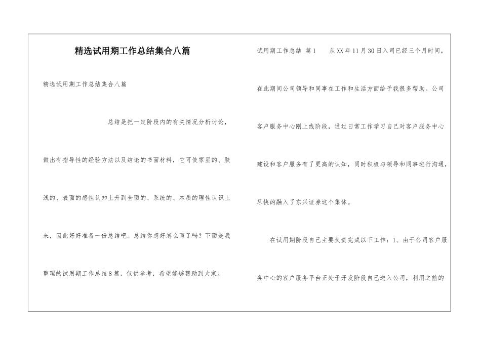 精选试用期工作总结集合八篇_第1页