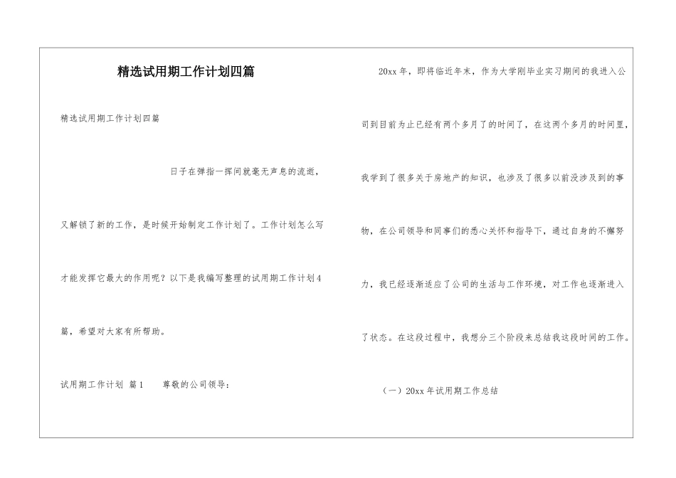 精选试用期工作计划四篇_第1页
