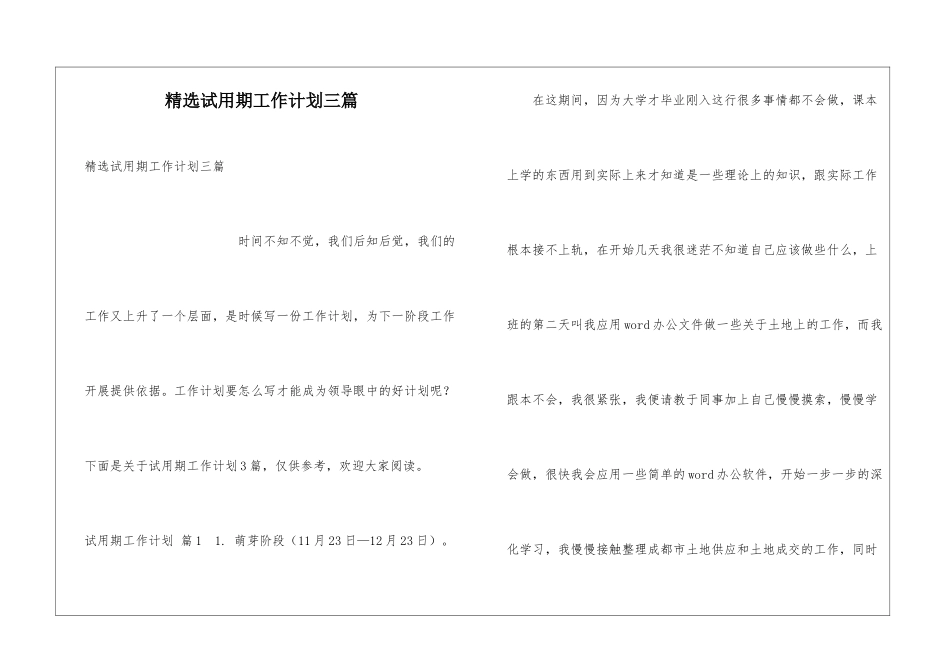 精选试用期工作计划三篇_第1页
