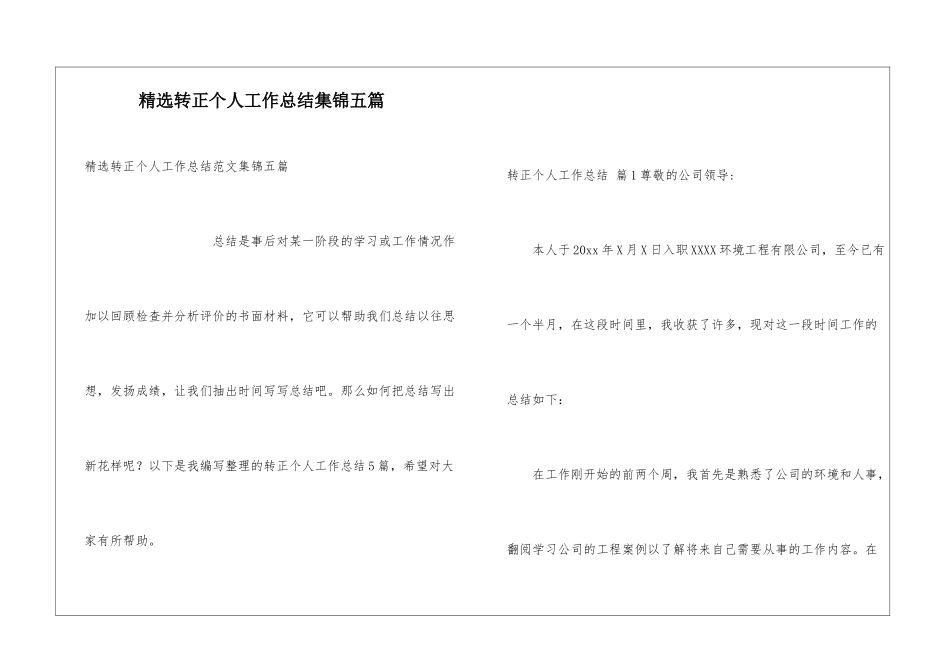 精选转正个人工作总结集锦五篇_第1页