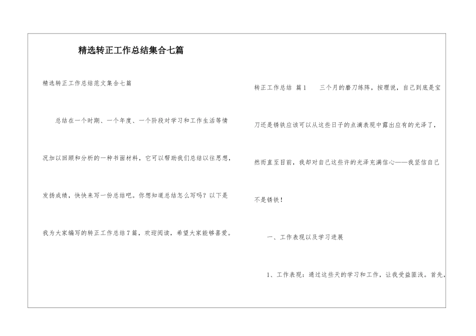 精选转正工作总结集合七篇_第1页