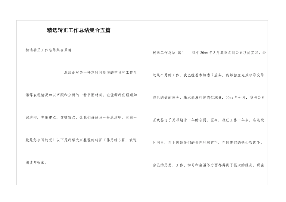 精选转正工作总结集合五篇_第1页