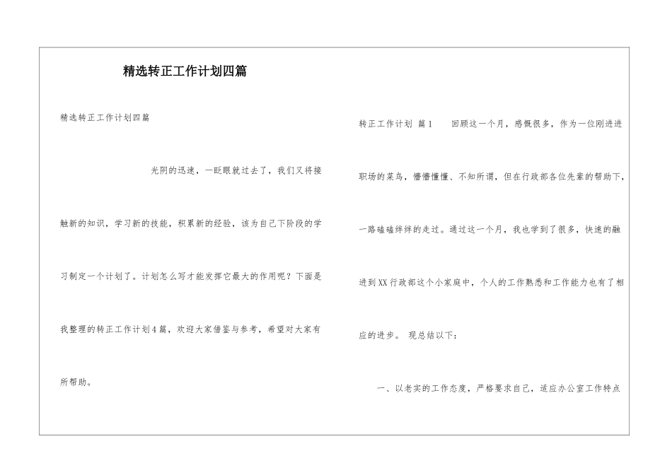 精选转正工作计划四篇_第1页