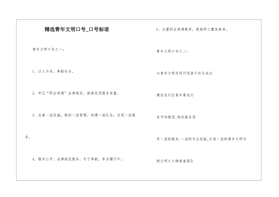 精选青年文明口号-口号标语_第1页