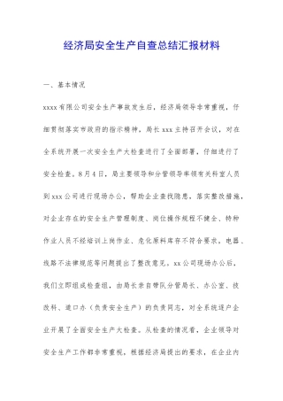 经济局安全生产自查总结汇报材料-