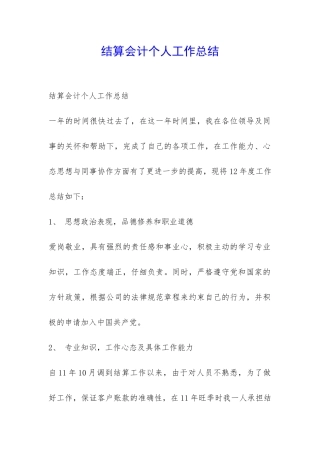 结算会计个人工作总结-
