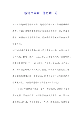 统计员自我工作总结一览-