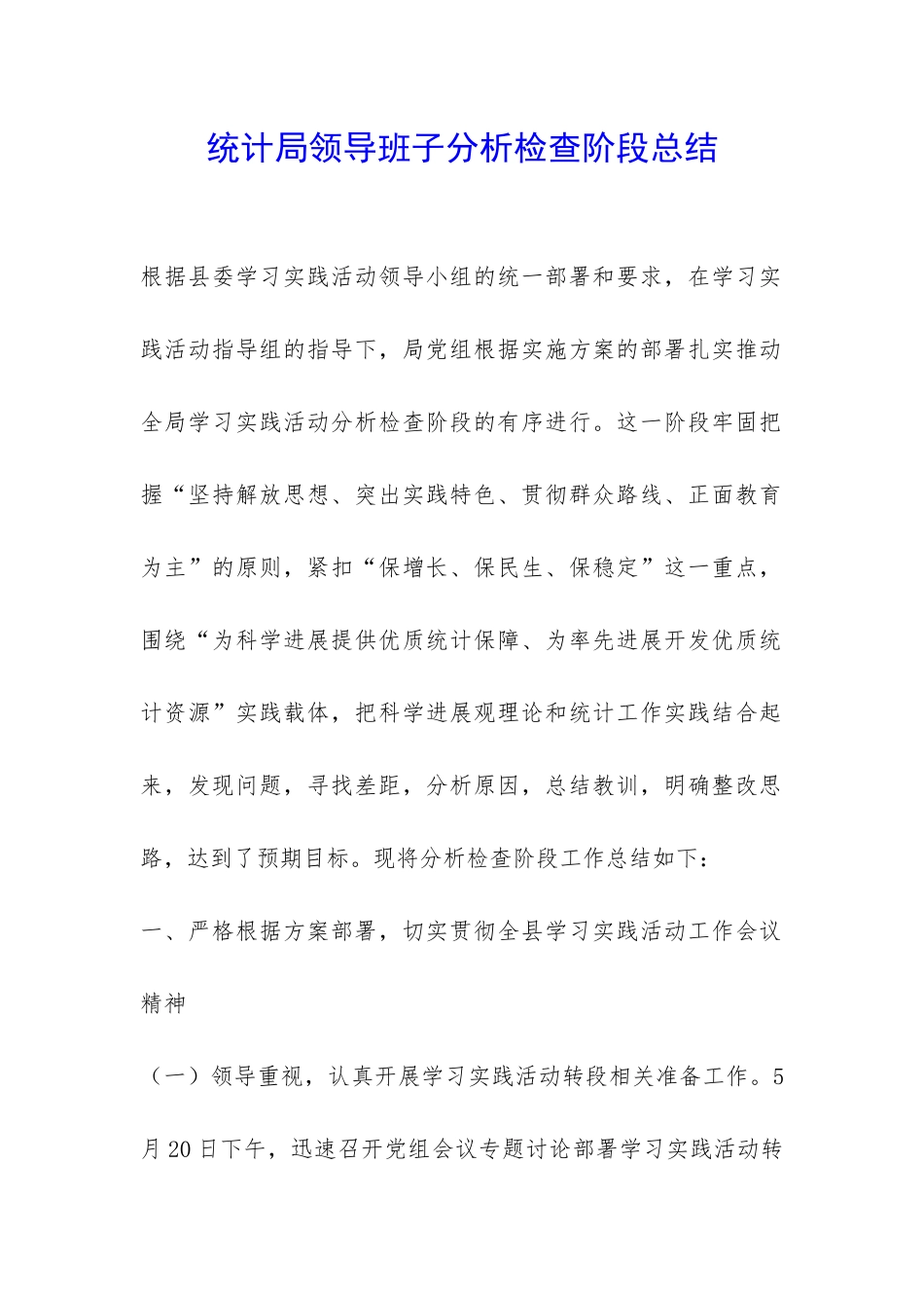 统计局领导班子分析检查阶段总结-_第1页