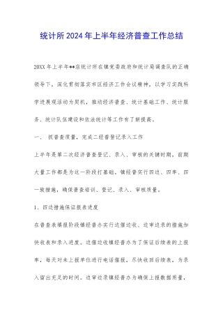 统计所2024年上半年经济普查工作总结-