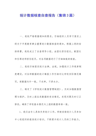 统计数据核查自查报告