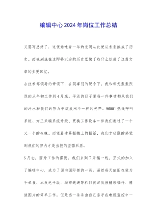 编辑中心2024年岗位工作总结-