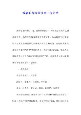 编辑职称专业技术工作总结