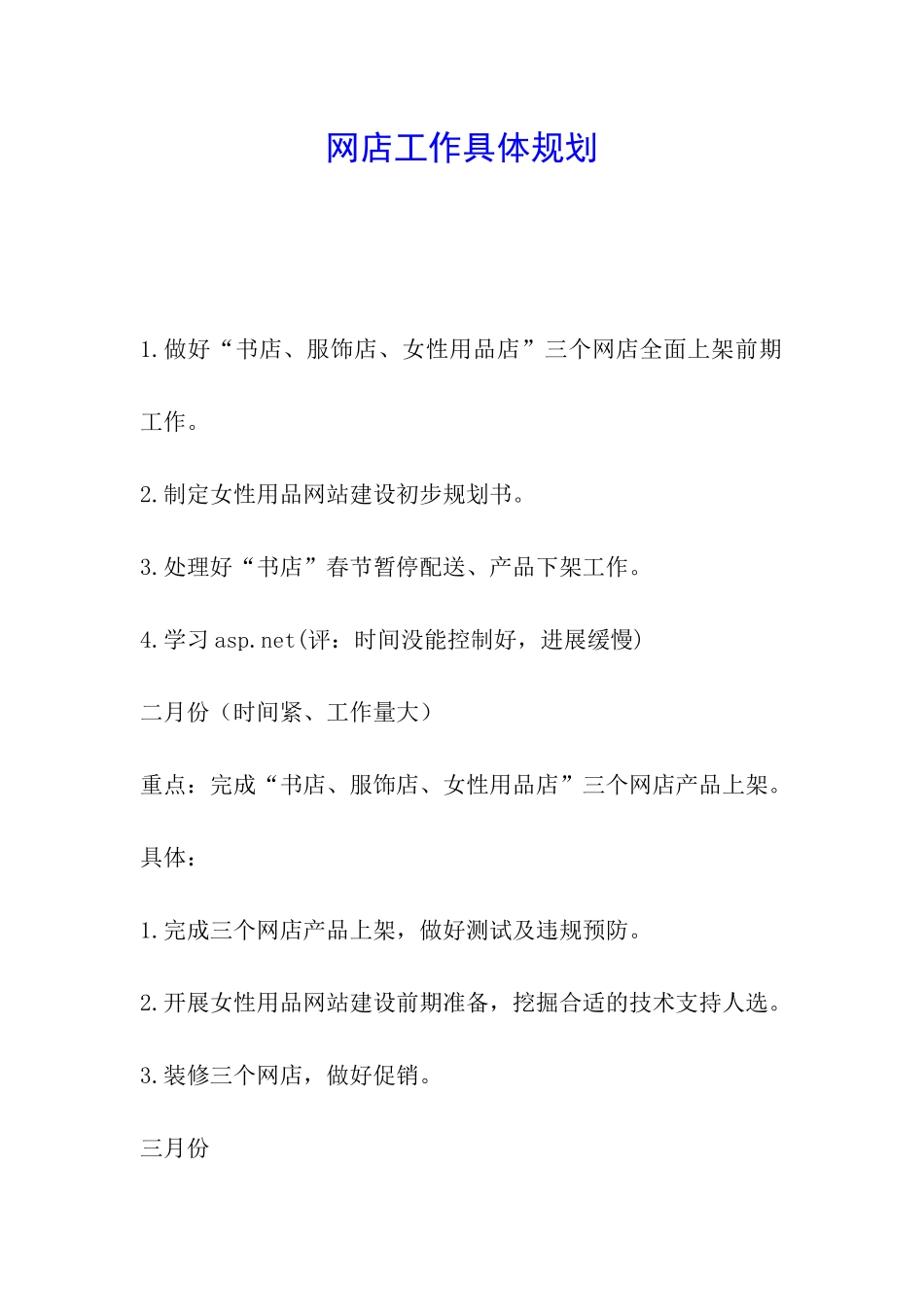 网店工作具体规划_第1页