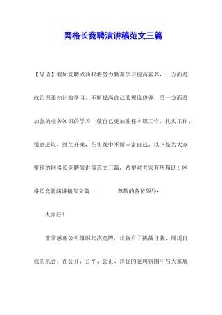 网格长竞聘演讲稿范文三篇