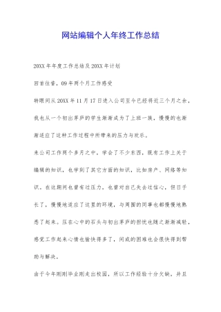 网站编辑个人年终工作总结-