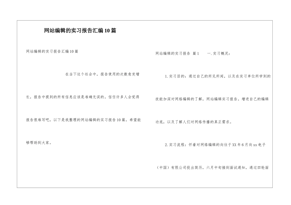 网站编辑的实习报告汇编10篇_第1页
