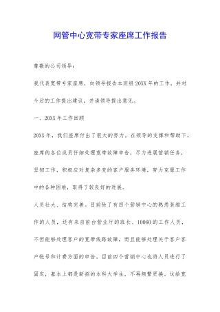 网管中心宽带专家座席工作报告-
