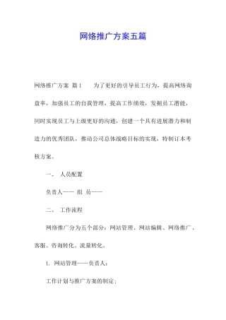 网络推广方案五篇