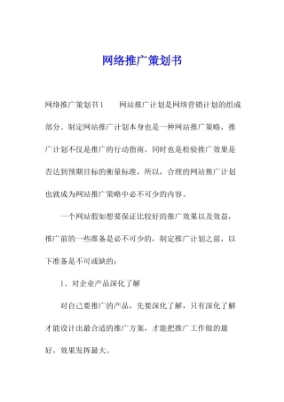 网络推广策划书