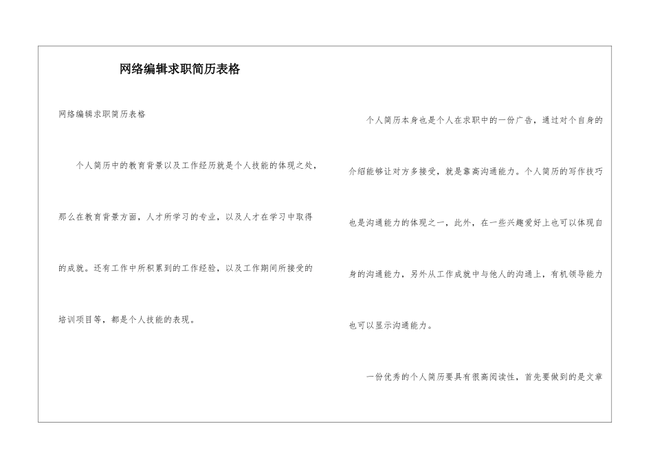 网络编辑求职简历表格_第1页