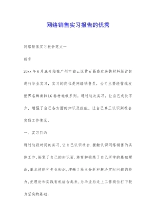 网络销售实习报告的优秀-