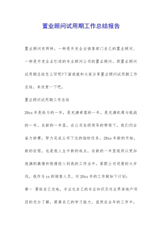 置业顾问试用期工作总结报告-