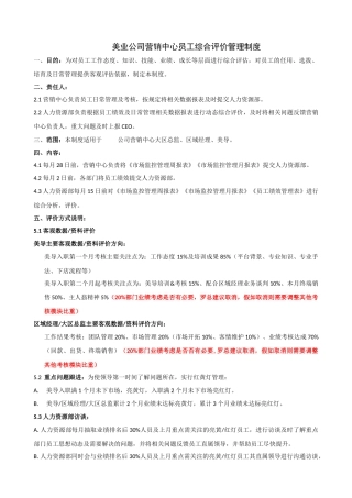 美业公司营销中心员工综合考核评价管理制度