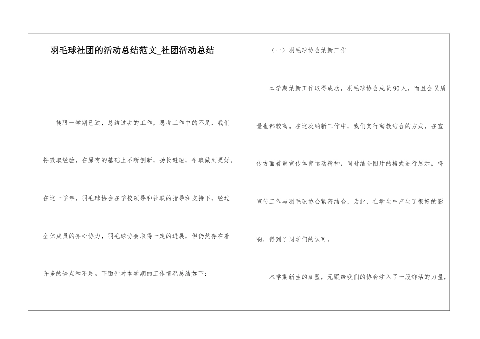 羽毛球社团的活动总结范文-社团活动总结_第1页