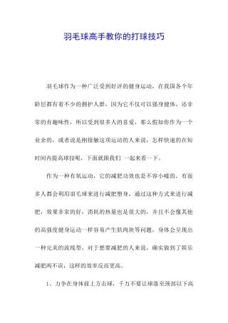 羽毛球高手教你的打球技巧