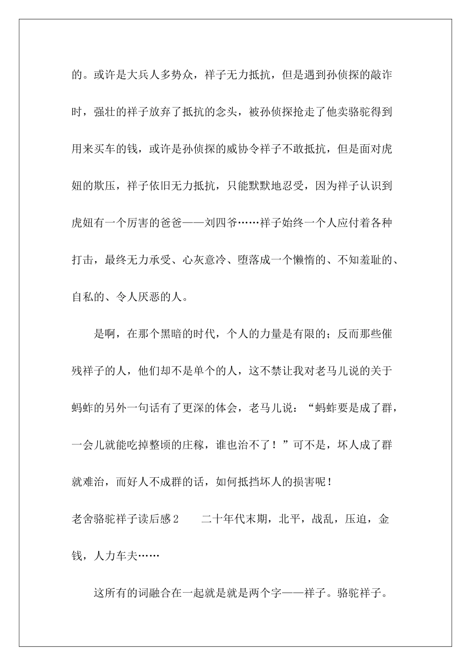 老舍骆驼祥子读后感-_第3页